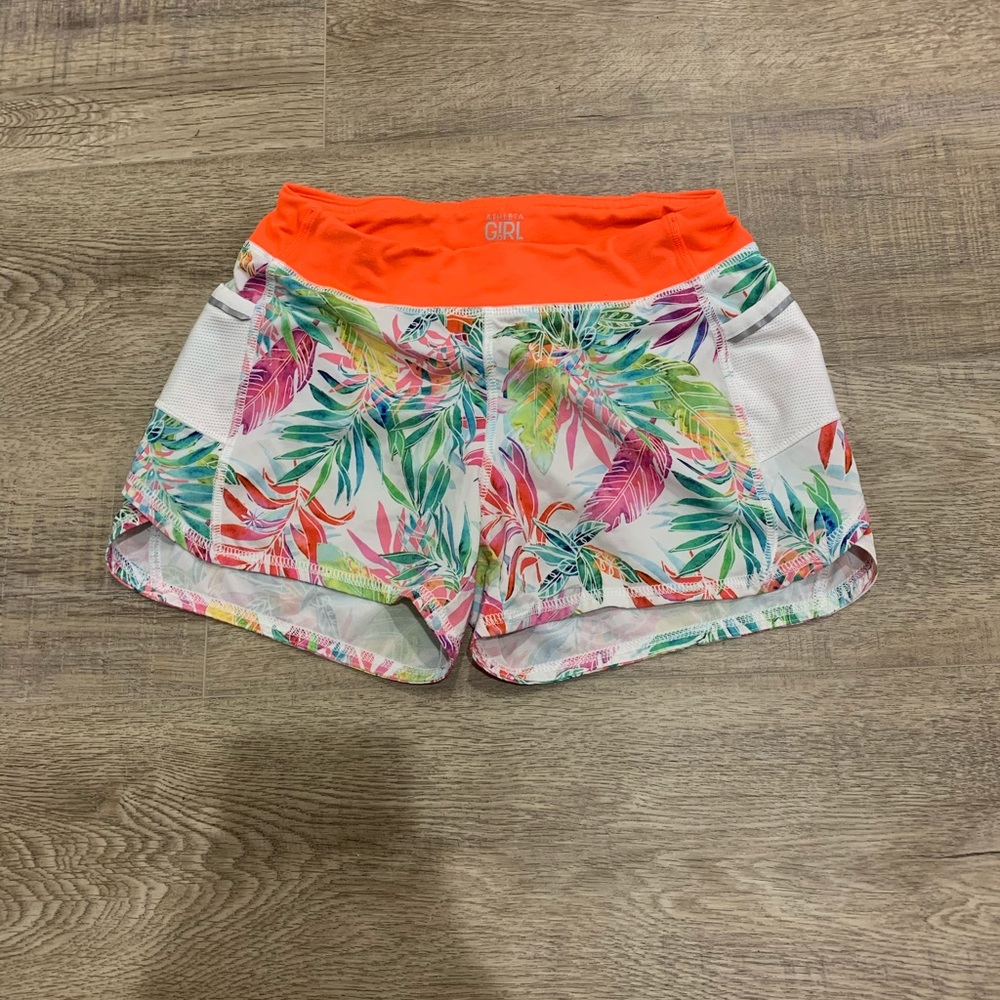 Athleta girl leaf print shorts.